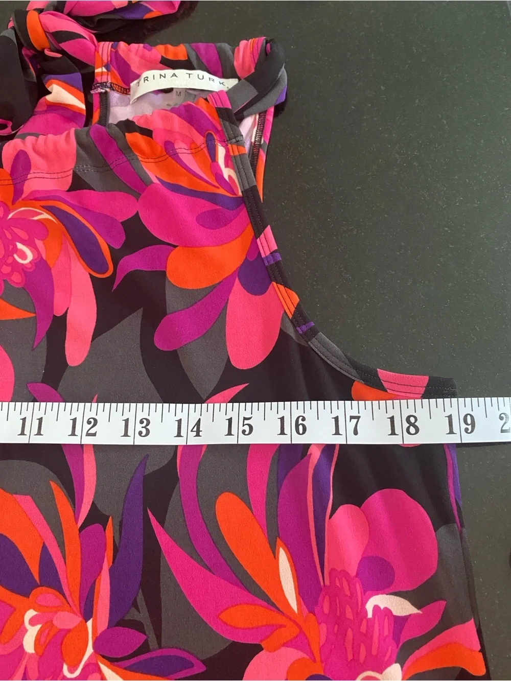 Trina Turk Juju Knit Vibrant Floral Halter Tie Dress Medium Tropical Mod Retro - Picture 9 of 10